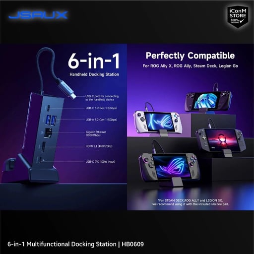 JSAUX 6-in-1 Multifunctional Docking Station [HB0609] Dock สำหรับ ROG Ally X, Ally Steam Deck