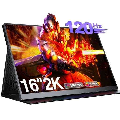 UPERFECT 2K Portable Monitor 60/120HZ Upgraded 16inch 2560*1600 Matte IPS HDR Eye Care Screen Gaming Laptop Display HD