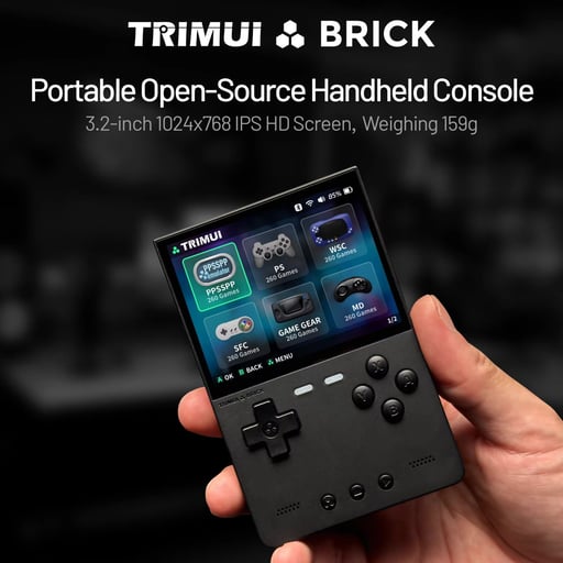 TrimUI Brick เครื่องเกมพกพา หน้าจอ 3.2 นิ้ว 1024 x 768 พิกเซล รองรับเกม PSP PS1 GBA
